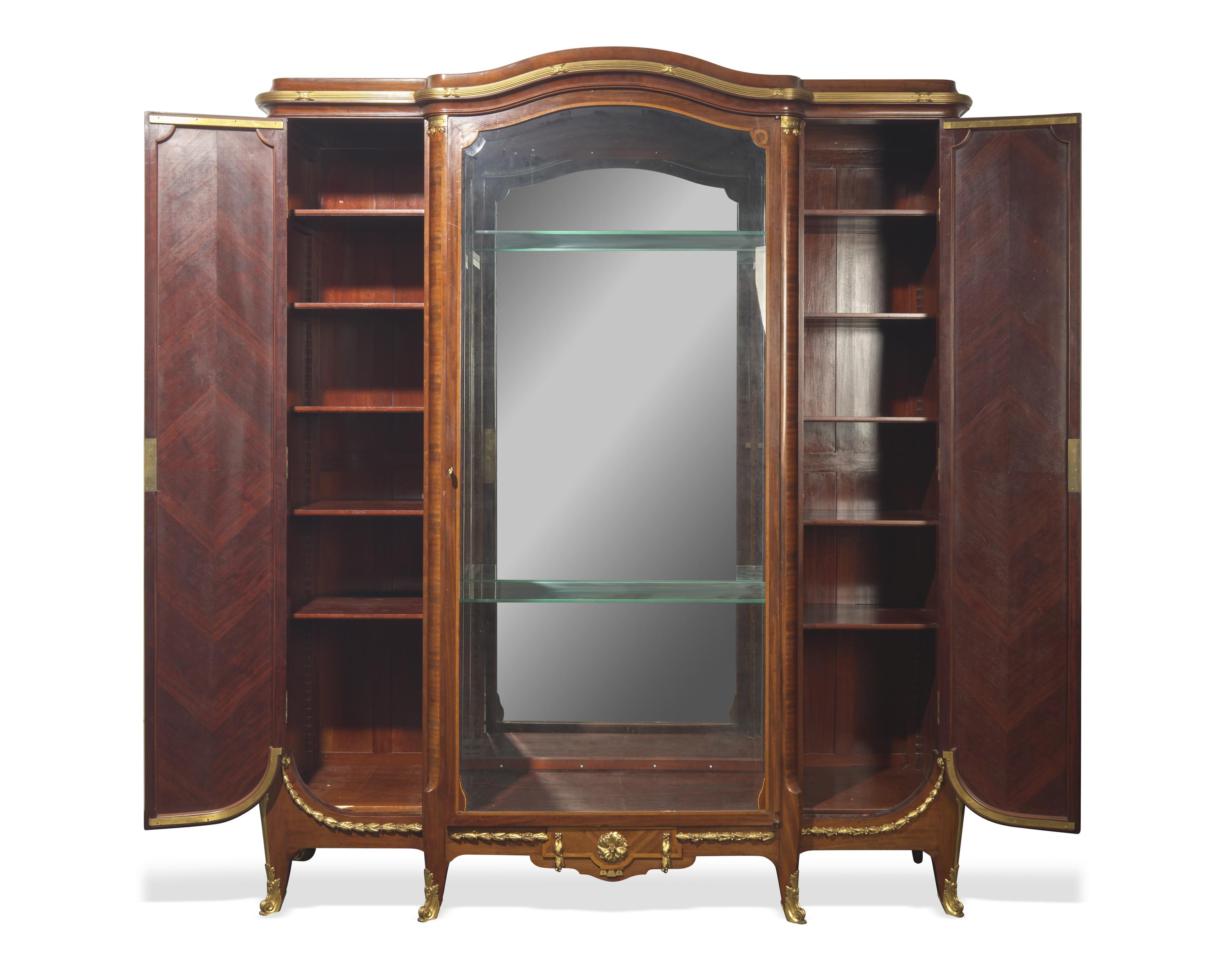 A Louis XVI Style Gilt-Bronze Mounted Mahogany and Marquetry Cabinet