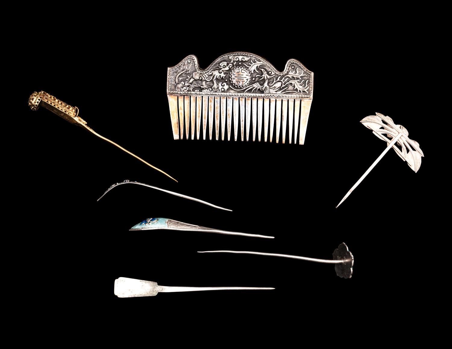 Seven Chinese Metal Hair Accessories