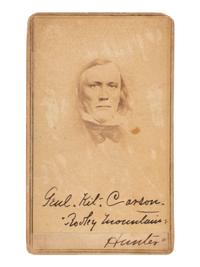 [CARSON, Christopher "Kit" (1809-1868)]. BRADY, Mathew (1822-1896). CDV of Christopher "Kit" Carson. New York: E & H.T. Anthony, ca early 1860s.