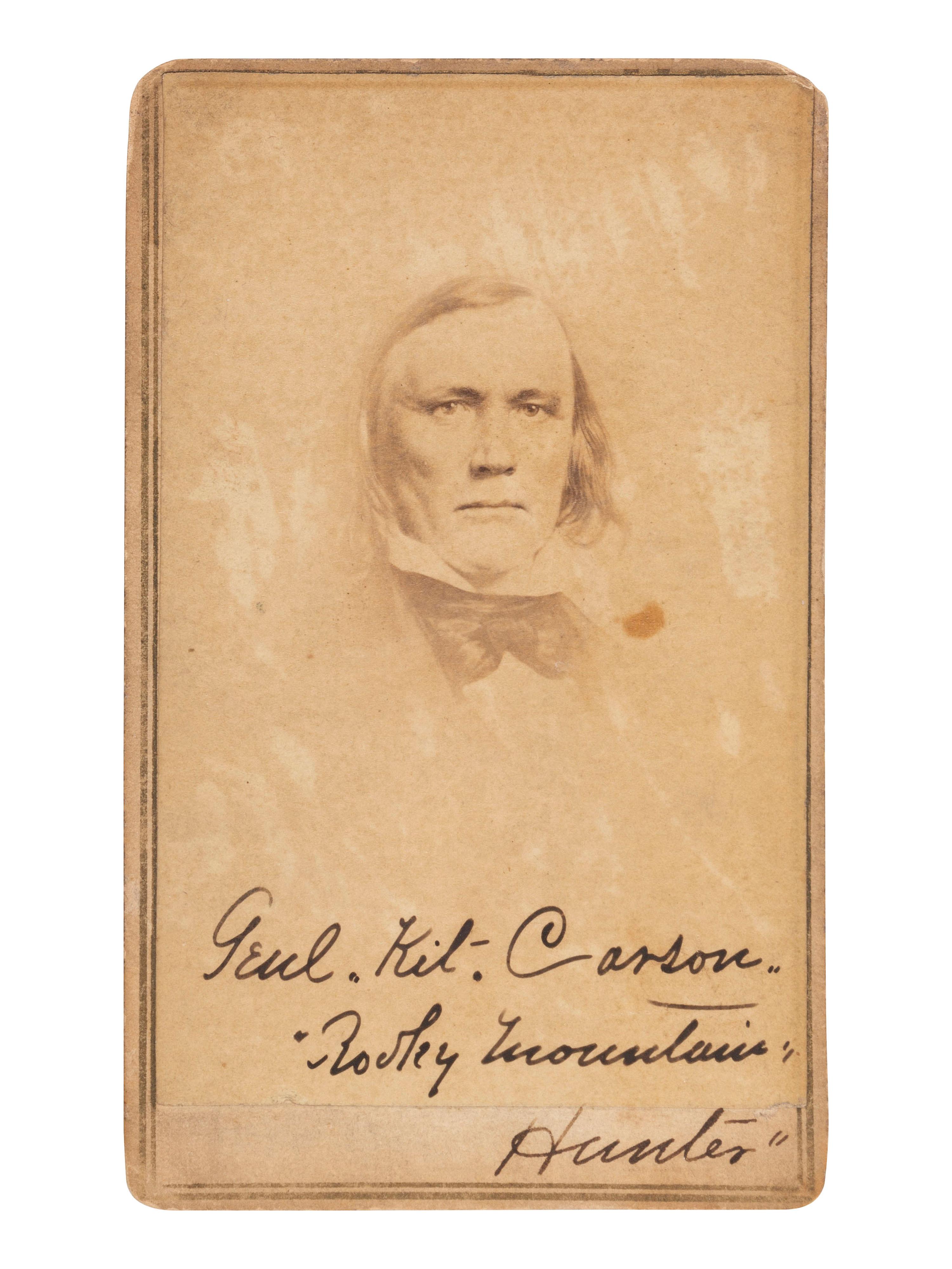 [CARSON, Christopher "Kit" (1809-1868)]. BRADY, Mathew (1822-1896). CDV of Christopher "Kit" Carson. New York: E & H.T. Anthony, ca early 1860s.