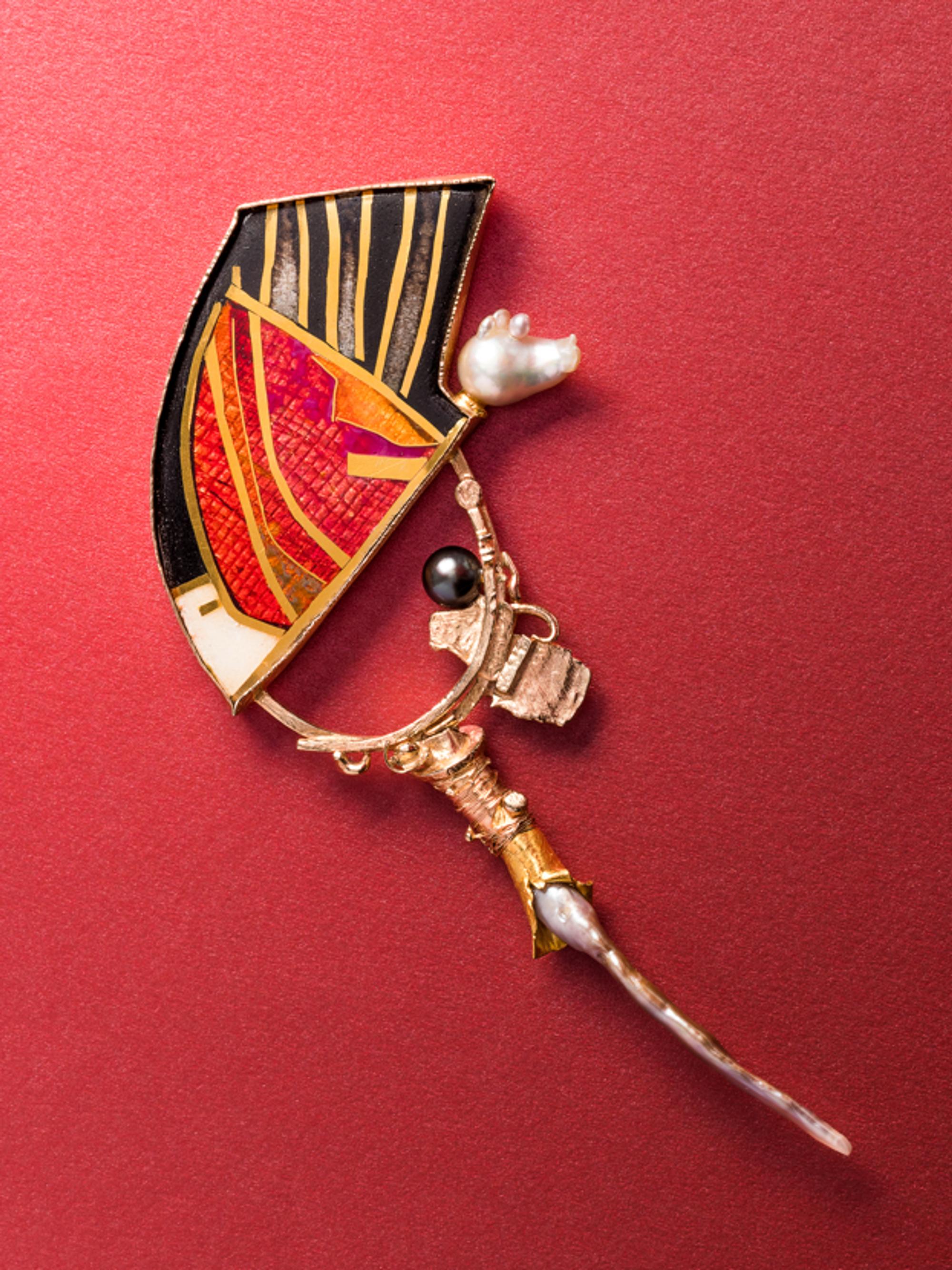 WILLIAM HARPER, ENAMEL AND CULTURED PEARL 'DECEMBER FRAGMENT' BROOCH