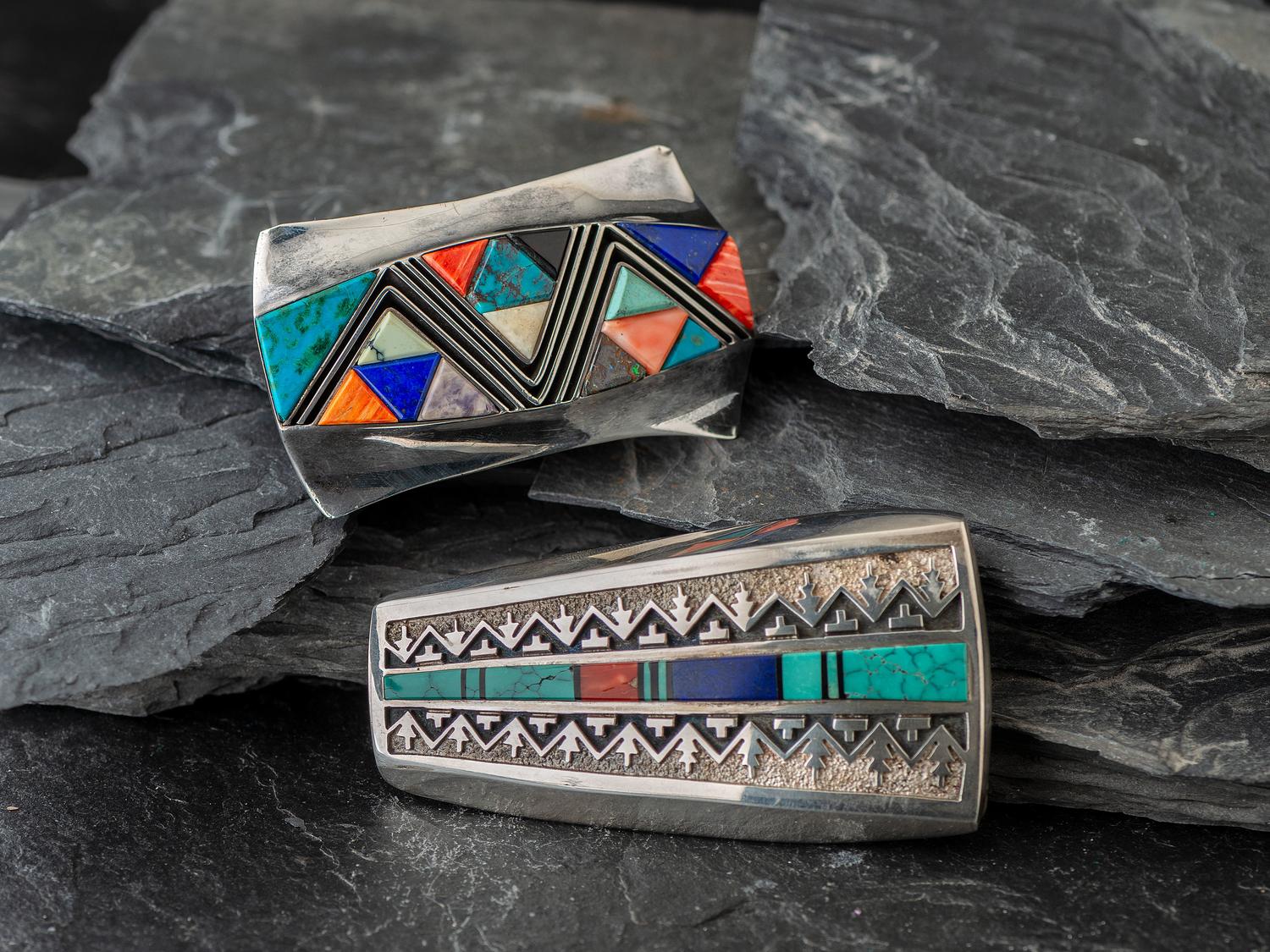 Silver Belt Buckles with Colorful Inlay