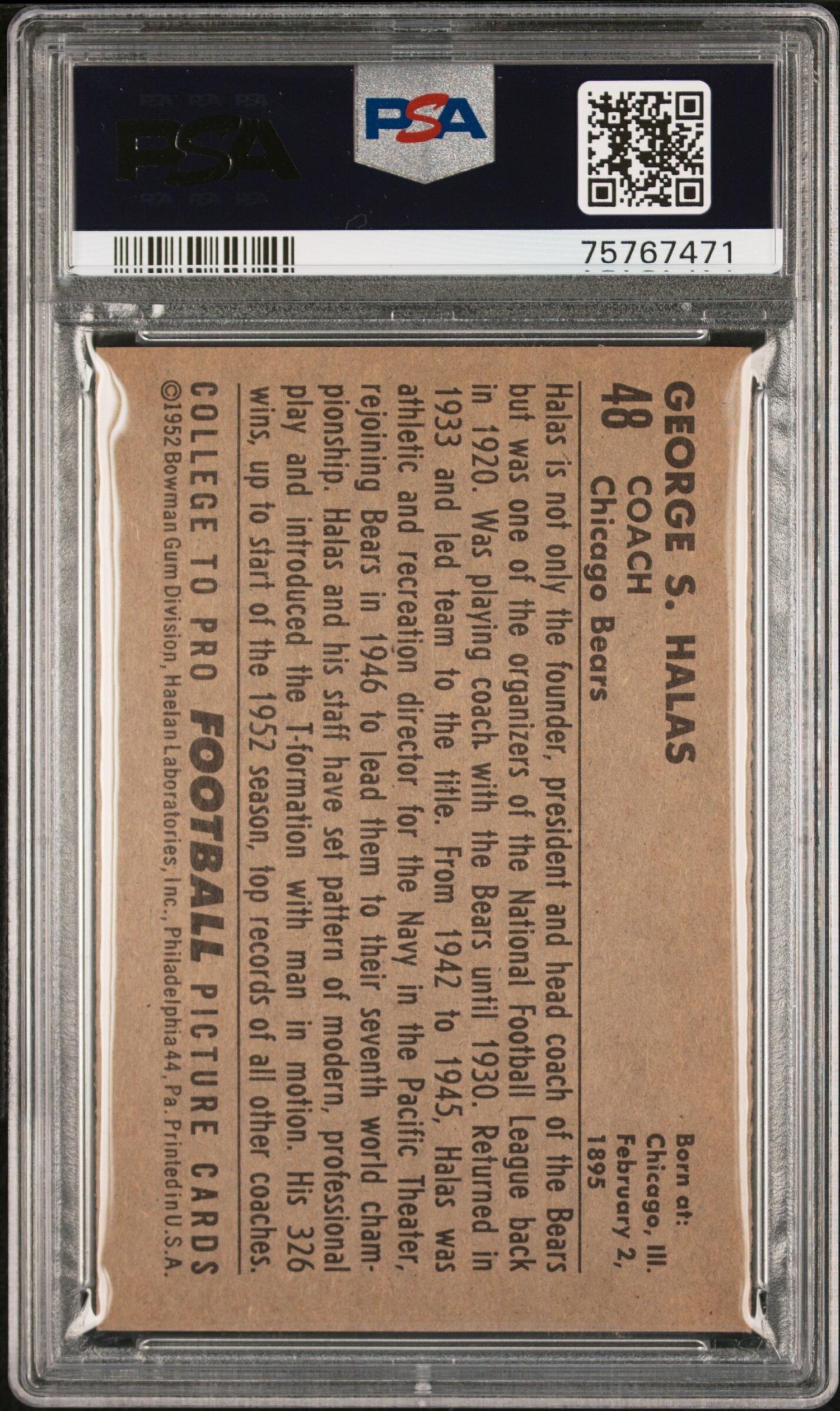 A Group of PSA Graded 1952 Bowman Large and Small George Halas Rookie Cards