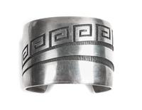 Lawrence Saufkie (Hopi, 1934-2011) Silver Overlay Cuff Bracelet Length 5 7/8 x opening 1 1/4 x width 1 3/4 inches