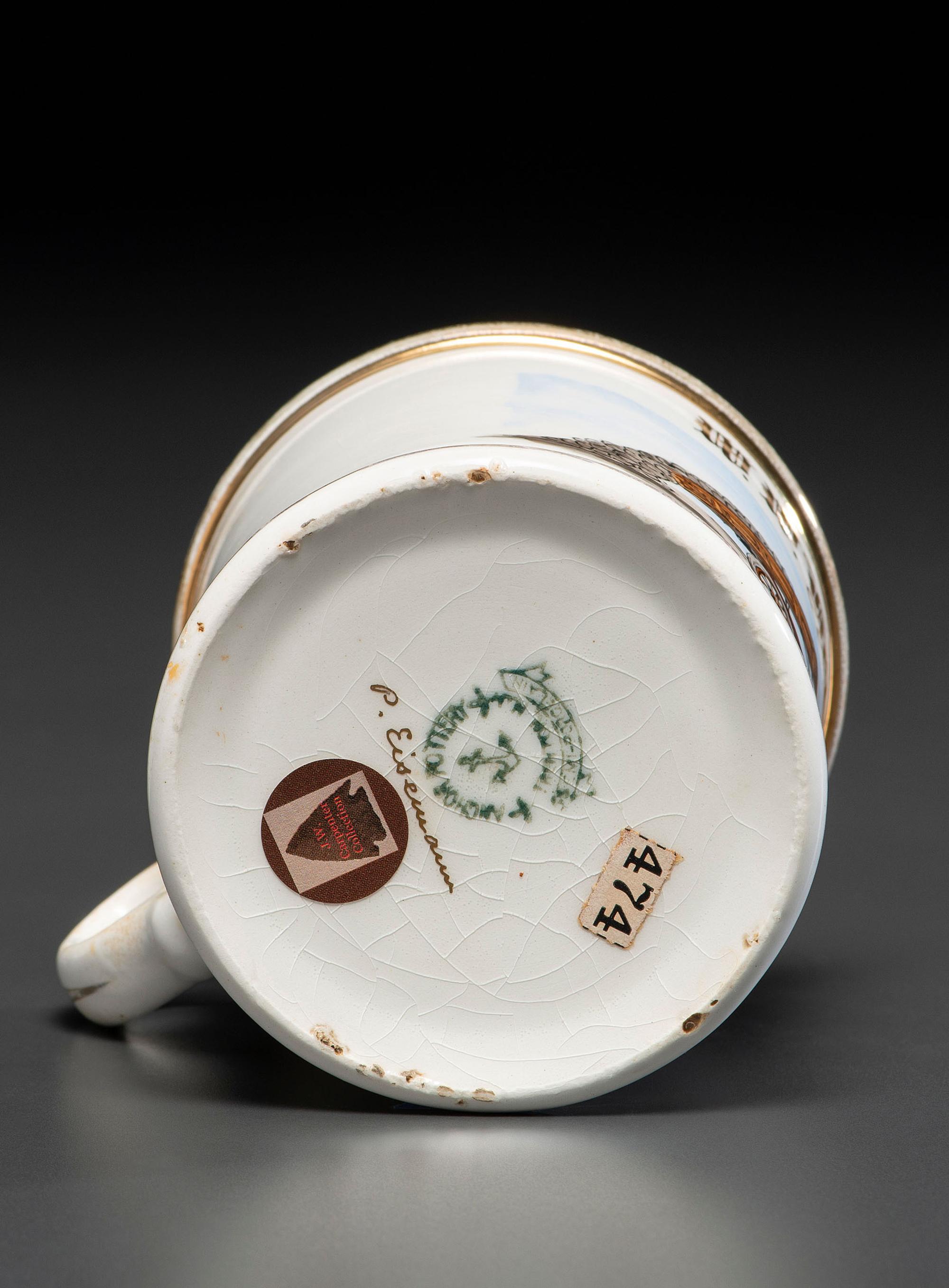 A Porcelain Occupational Shaving Mug Depicting a Dump Truck