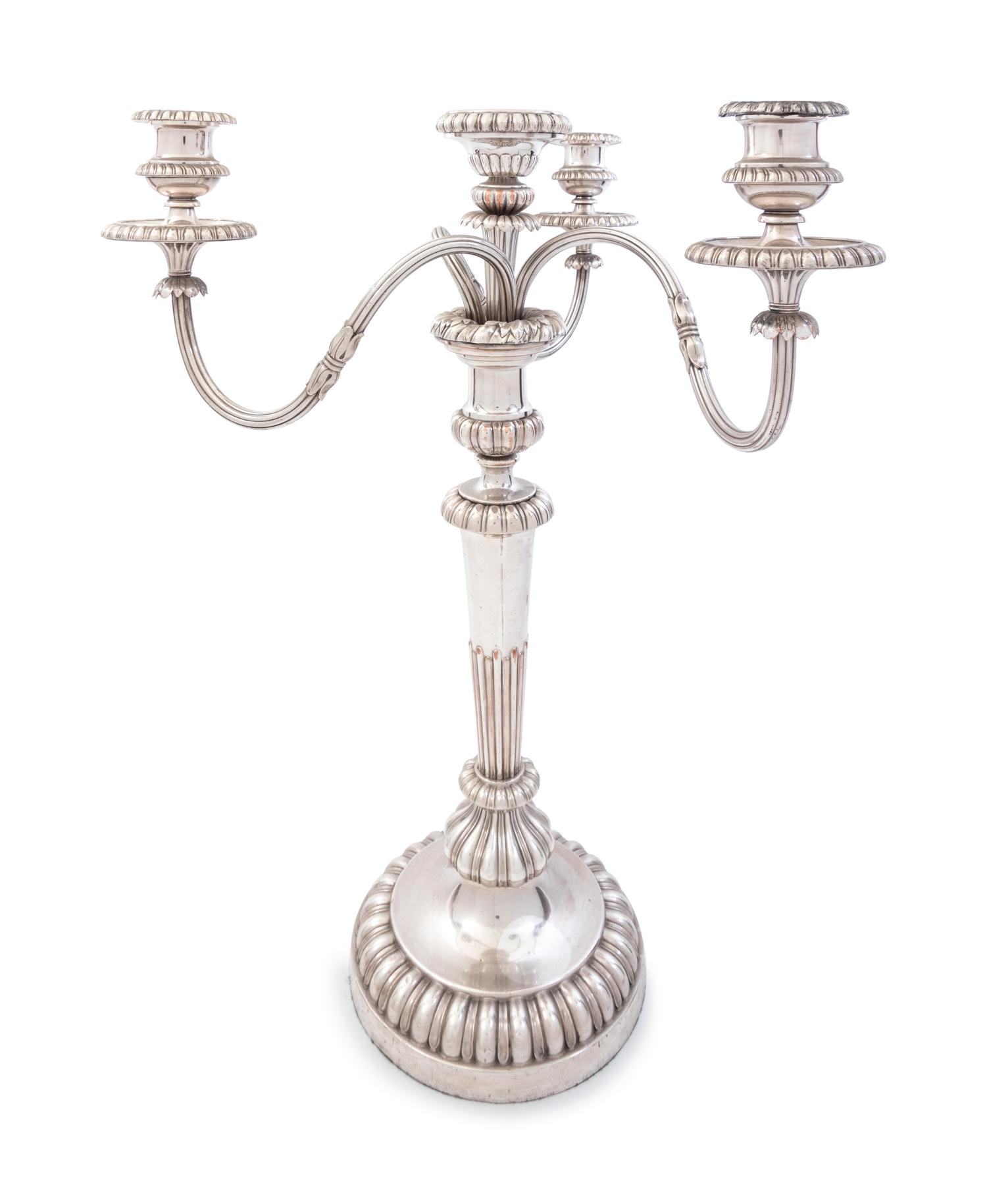 An English Silver-Plate Four-Light Candelabra