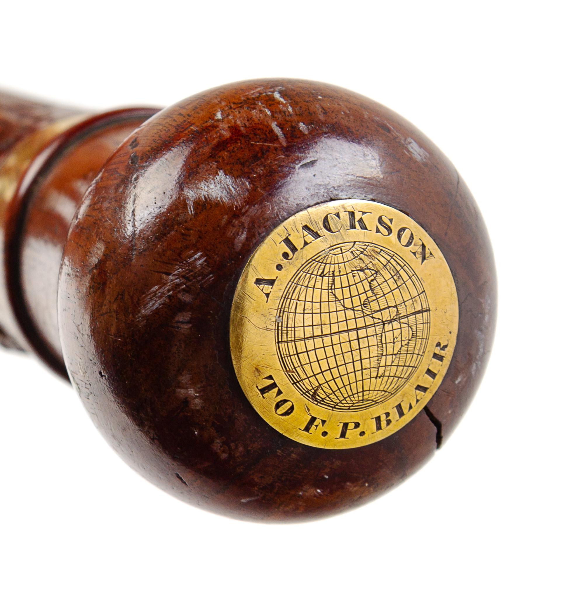 [JACKSON, Andrew (1767-1845)]. Hickory walking stick presented to Francis Preston Blair.