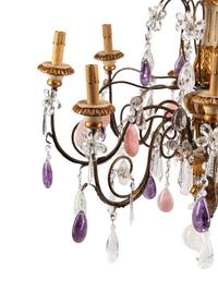 An Italian Neoclassical Style Painted and Parcel Gilt Wood, Metal and Rock Crystal Chandelier