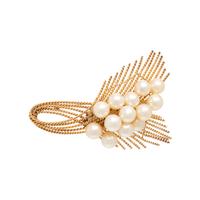 Retro, Cultured Pearl and Yellow Gold Brooch