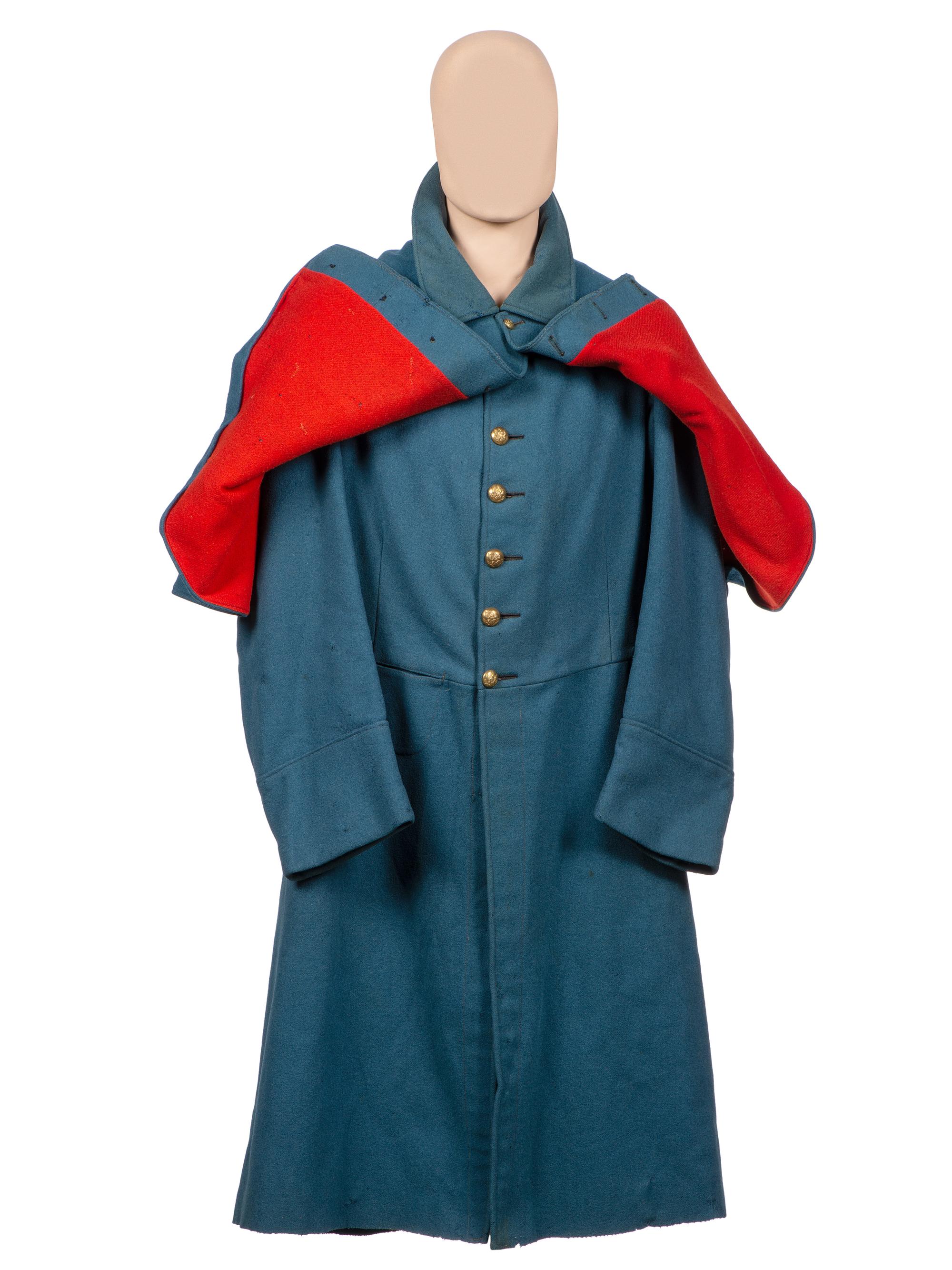 [MILITARIA]. Civil War-era enlisted overcoat with modifications.