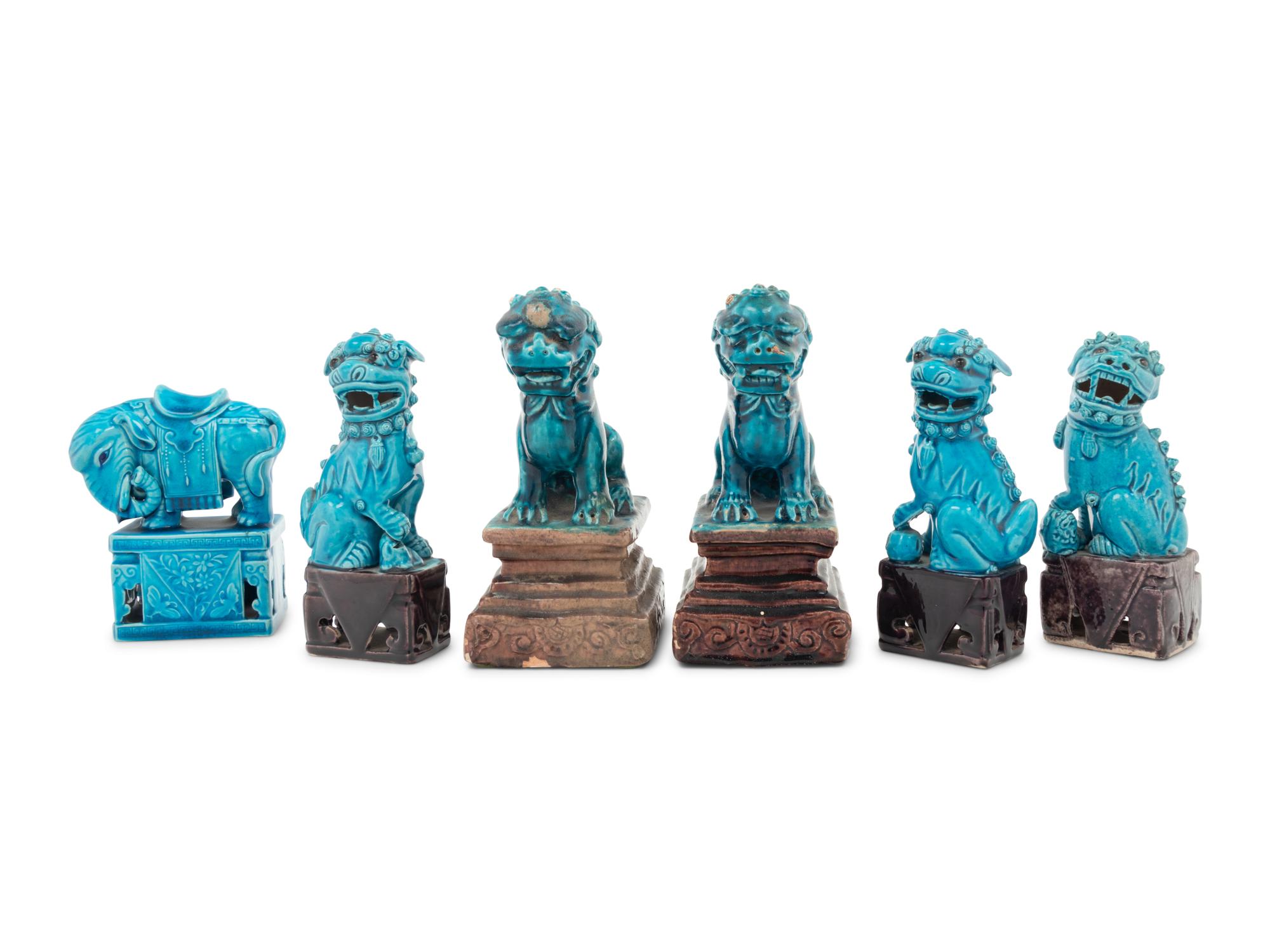 Six Turquoise Glazed Porcelain Figures of Animals