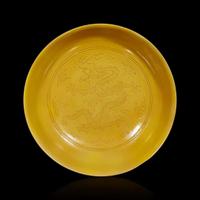 A Chinese yellow-glazed dragon dish 黃釉龍紋盤 Qianlong mark and possibly of the period ??? ??? ? ??