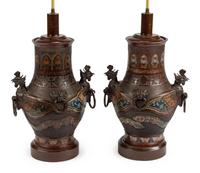A Pair of Chinese Export Cloisonné Urns