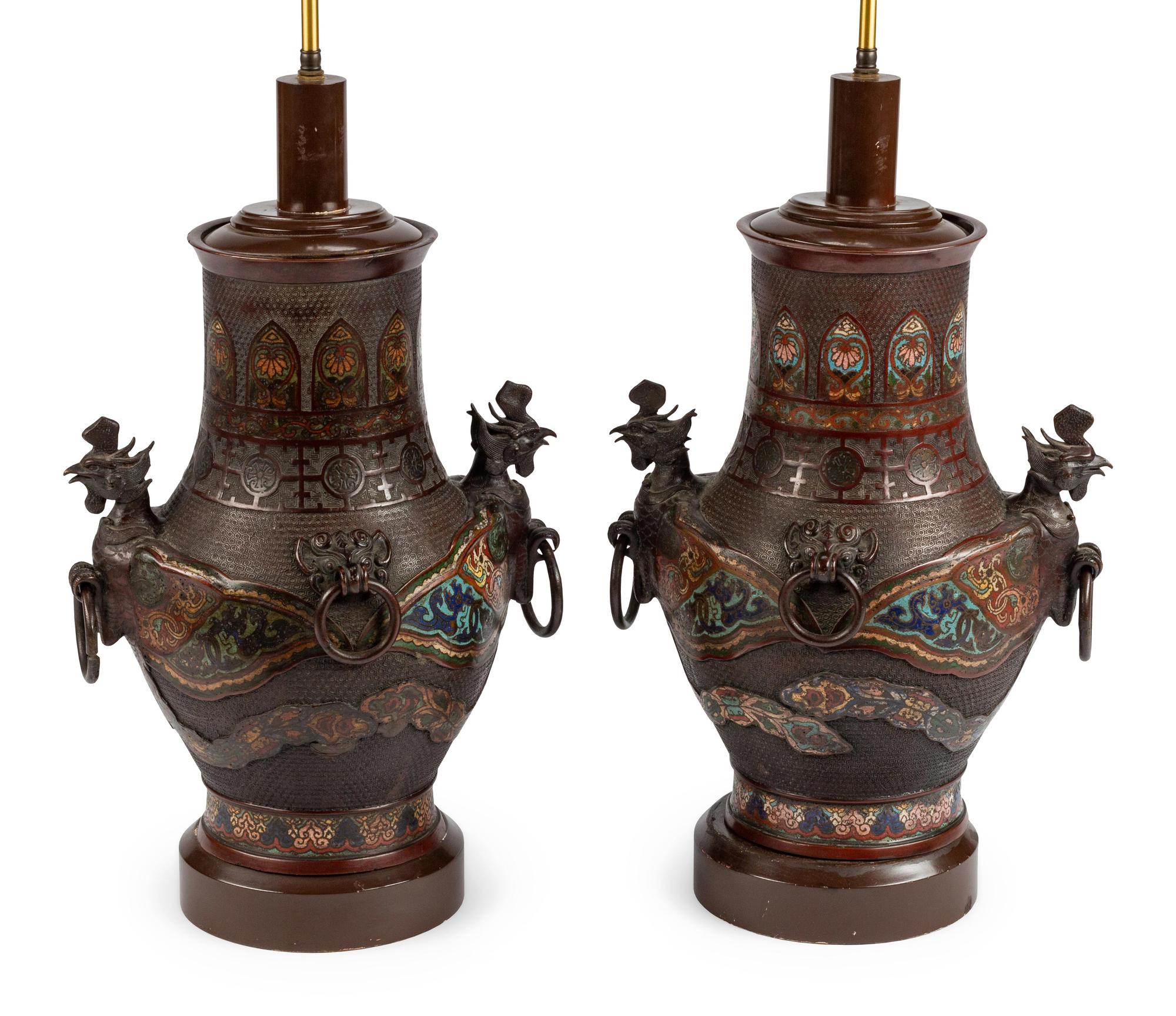 A Pair of Chinese Export Cloisonné Urns
