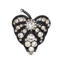 An Alice Caviness Black Mesh and Rhinestone Leaf Brooch.