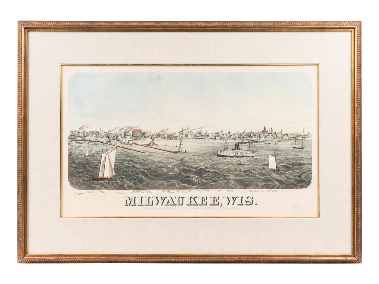 [MILWAUKEE]. ELLSBURY, George H. (1840-1900) and Vernon GREEN. Milwaukee, Wis. Milwaukee: Milwaukee Lith. & Eng. Co., 1874.
