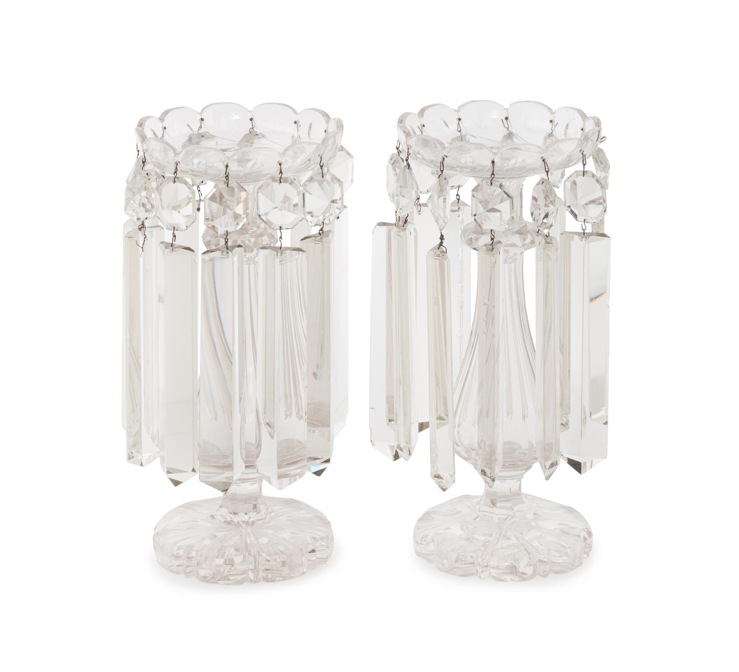 A Pair of Cut Glass Girandole Candlesticks