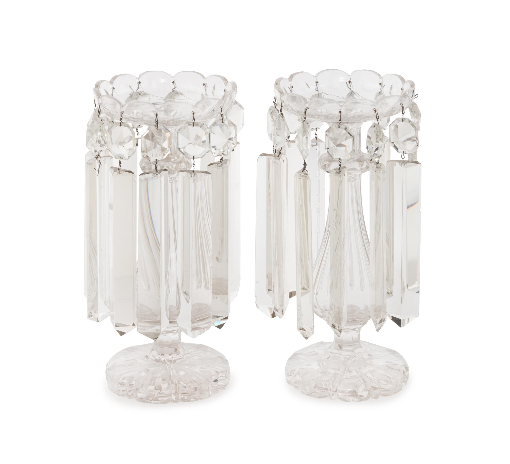 A Pair of Cut Glass Girandole Candlesticks
