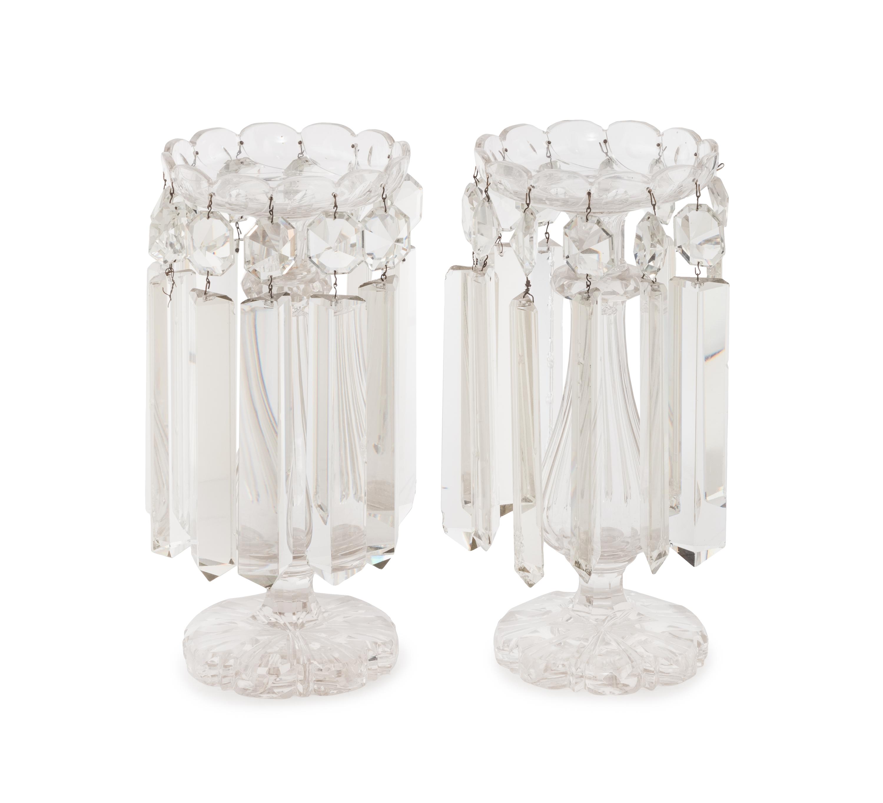 A Pair of Cut Glass Girandole Candlesticks