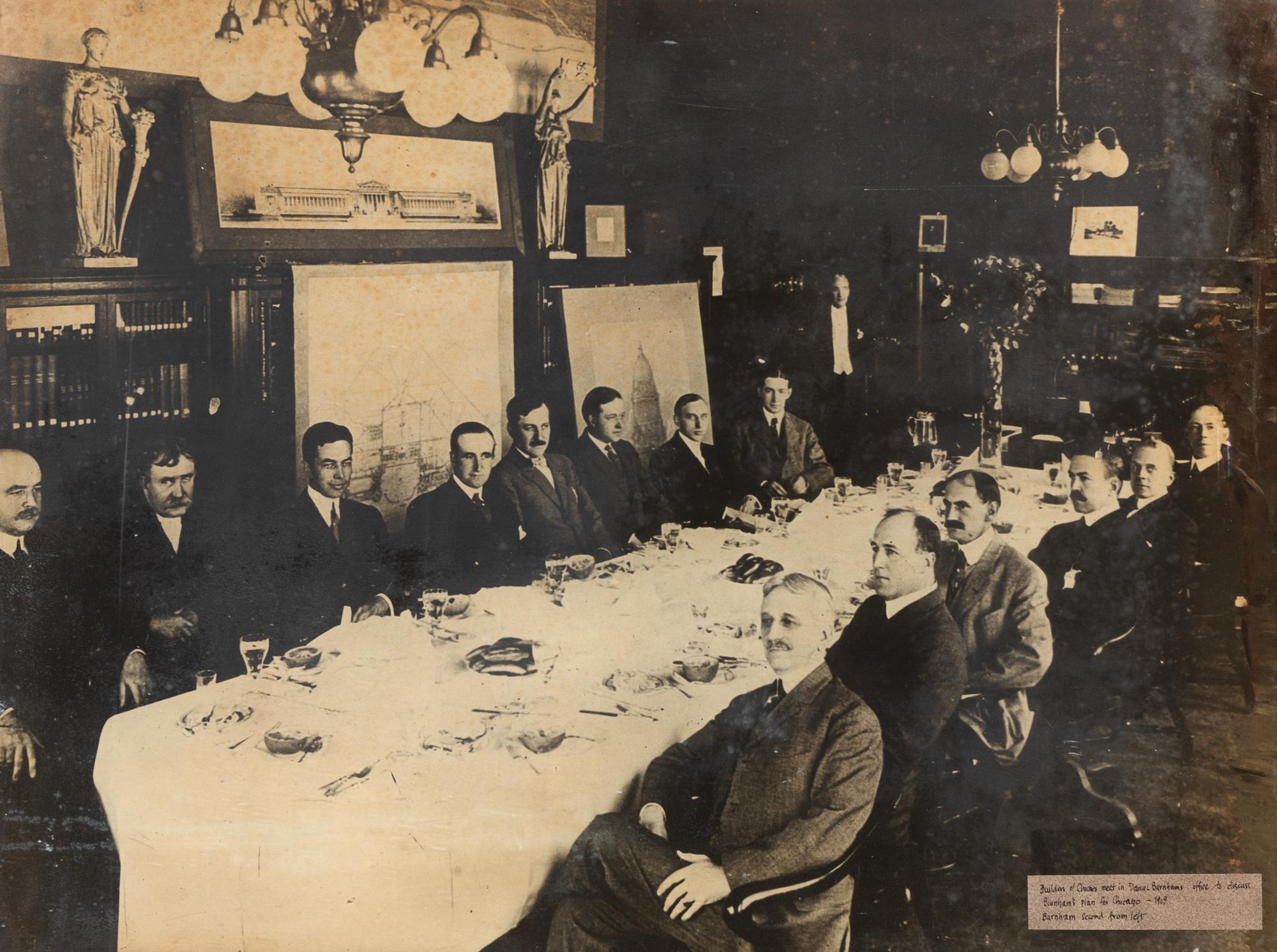 [BUILDERS OF CHICAGO]. Black and white photograph. Circa 1909.