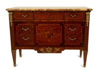 A Louis XVI Style Gilt Bronze Mounted Marquetry Marble-Top Commode — CIRCA 1900