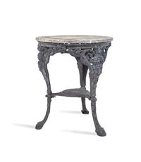 Two Cast Iron and Stone-Top Side Tables