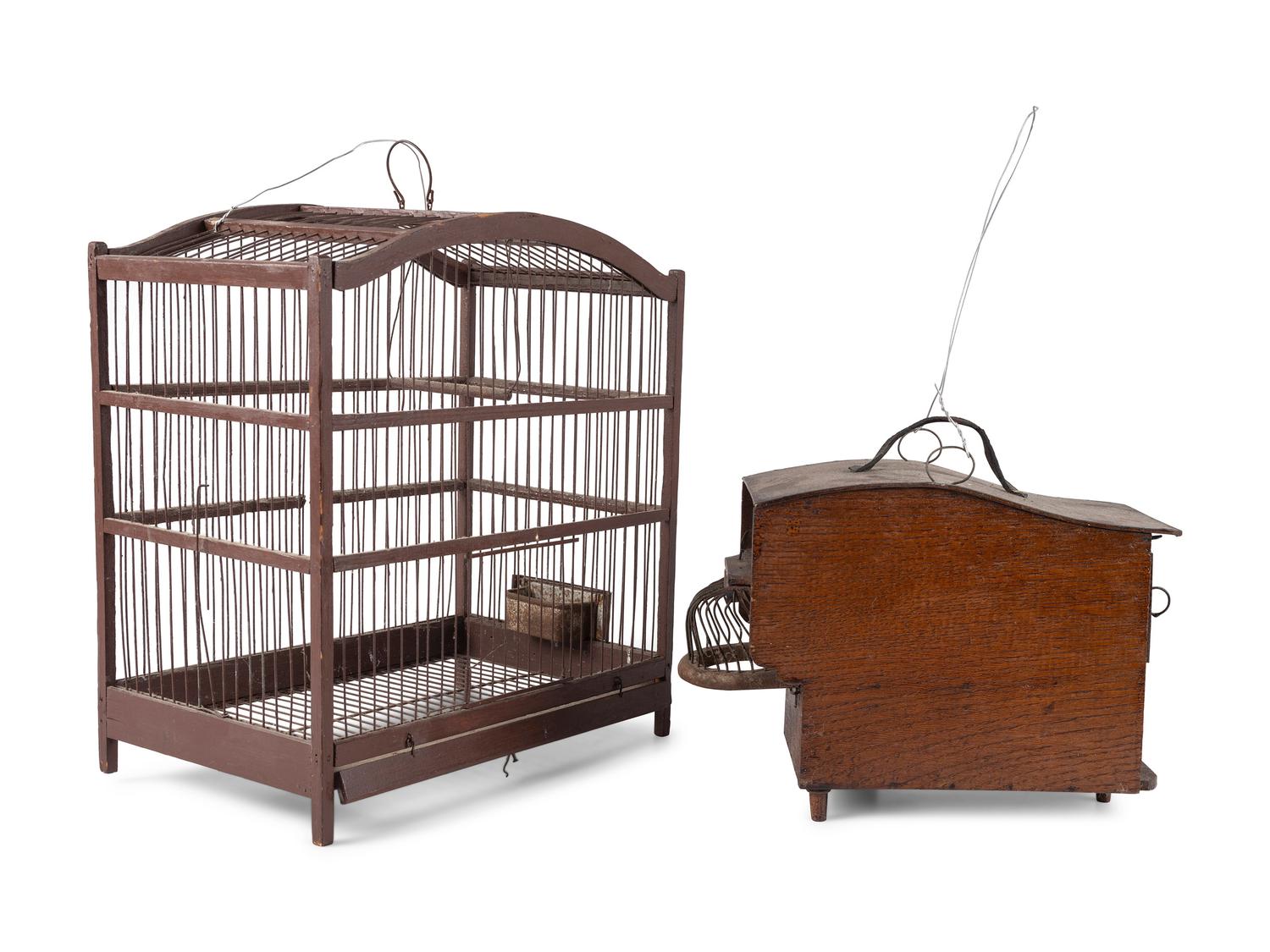 Three Folk Art Bird Cages and a Birdhouse