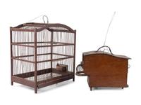 Three Folk Art Bird Cages and a Birdhouse