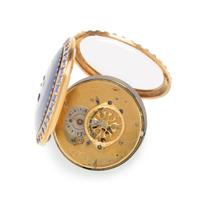 GUEX, ENAMEL AND SEED PEARL OPEN FACE POCKET WATCH