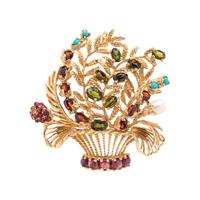 LUCIEN PICCARD, YELLOW GOLD AND MULTIGEM GIARDINETTO PENDANT/BROOCH