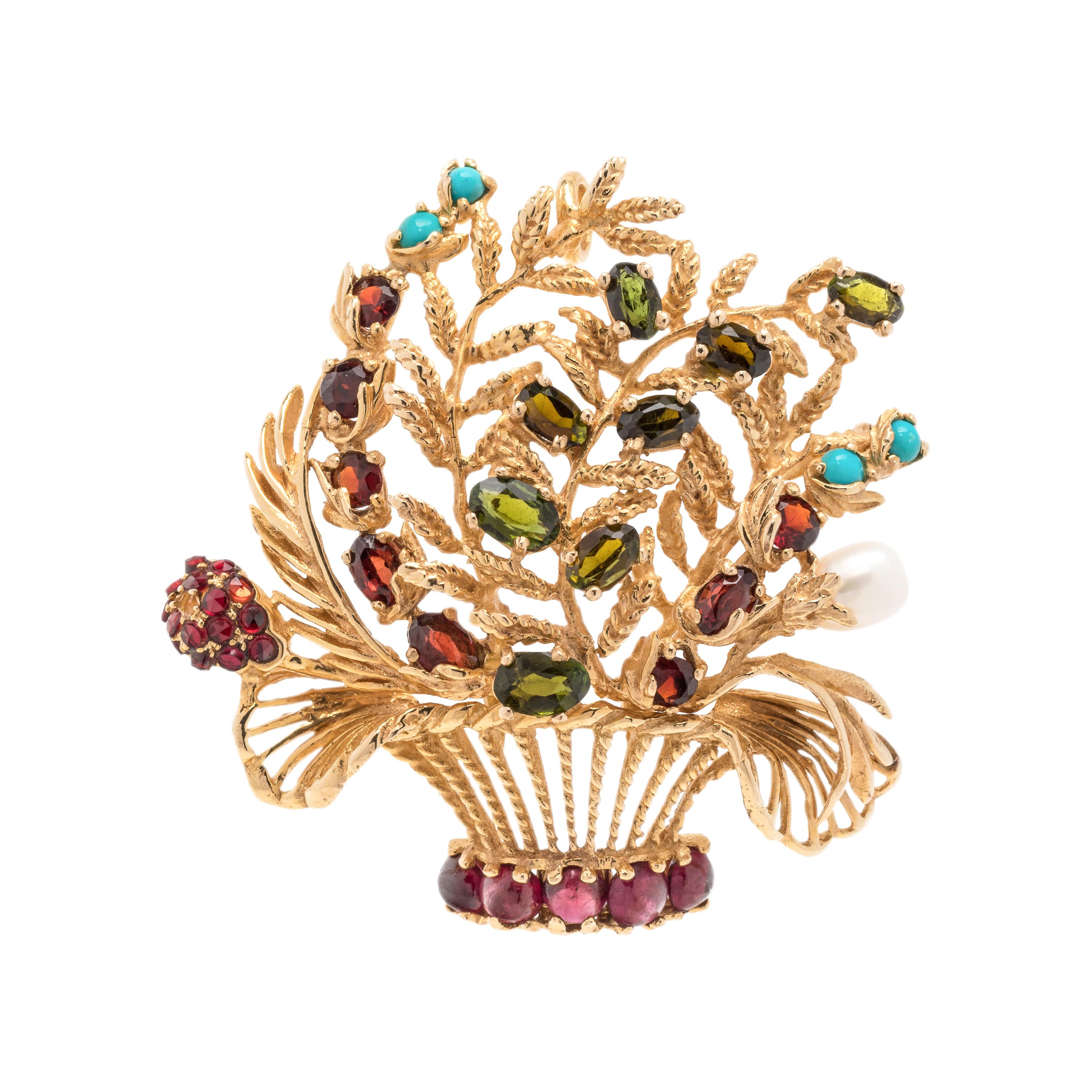 LUCIEN PICCARD, YELLOW GOLD AND MULTIGEM GIARDINETTO PENDANT/BROOCH