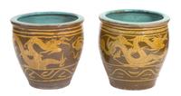 A Pair of Chinese Glazed Pottery Egg Jars Height 20 1/2 x diameter 19 1/2 inches — 20TH CENTURY