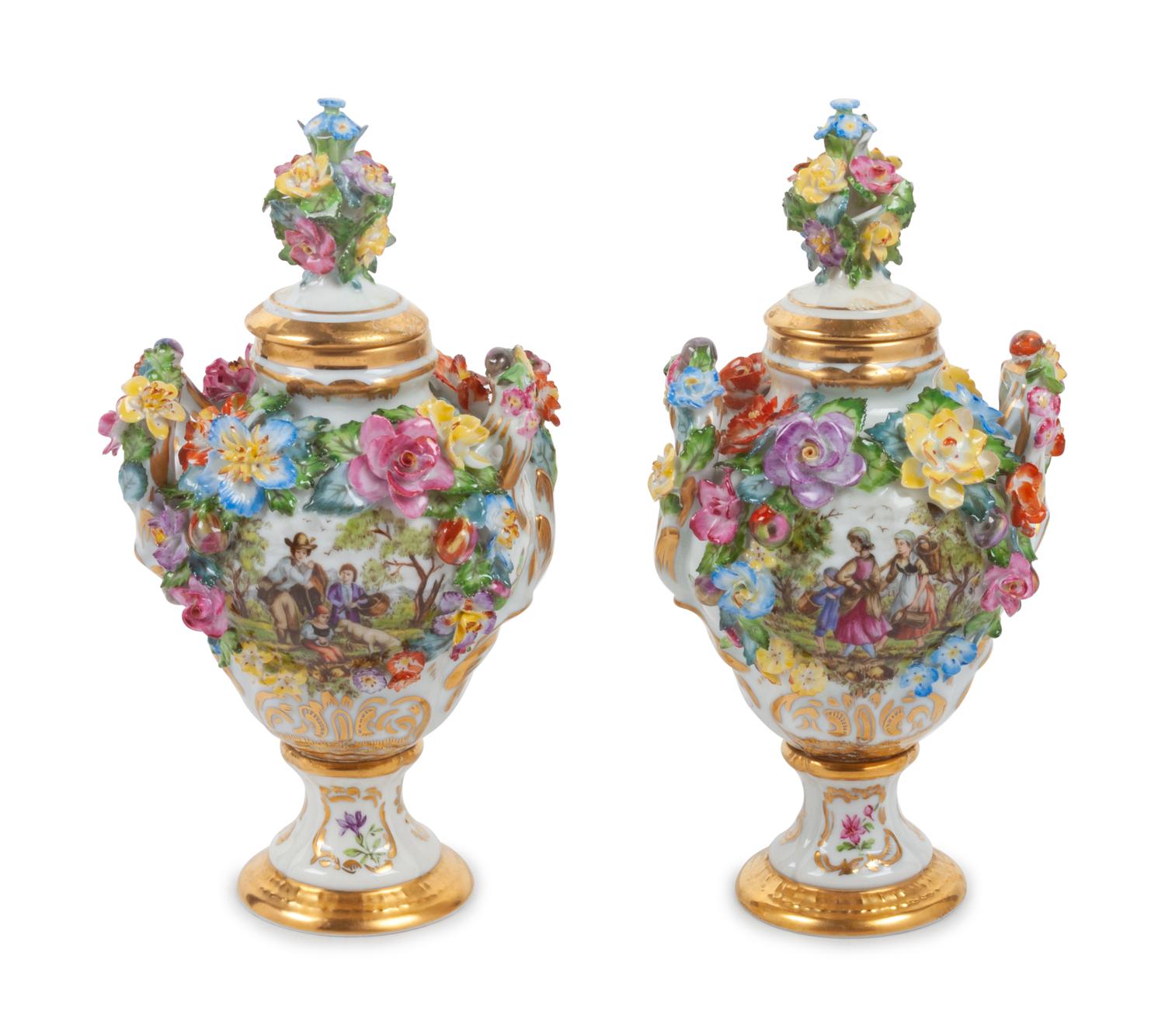 A Pair of Lidded Porcelain Vases — 19TH CENTURY