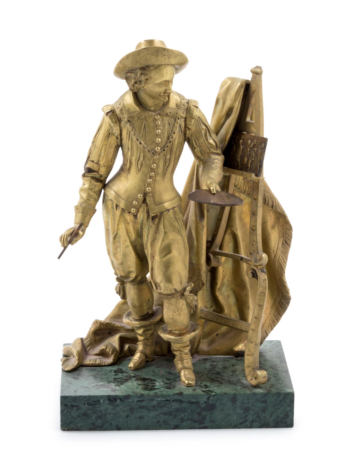 A Continental Gilt Bronze Figure of an Artist at His Easel