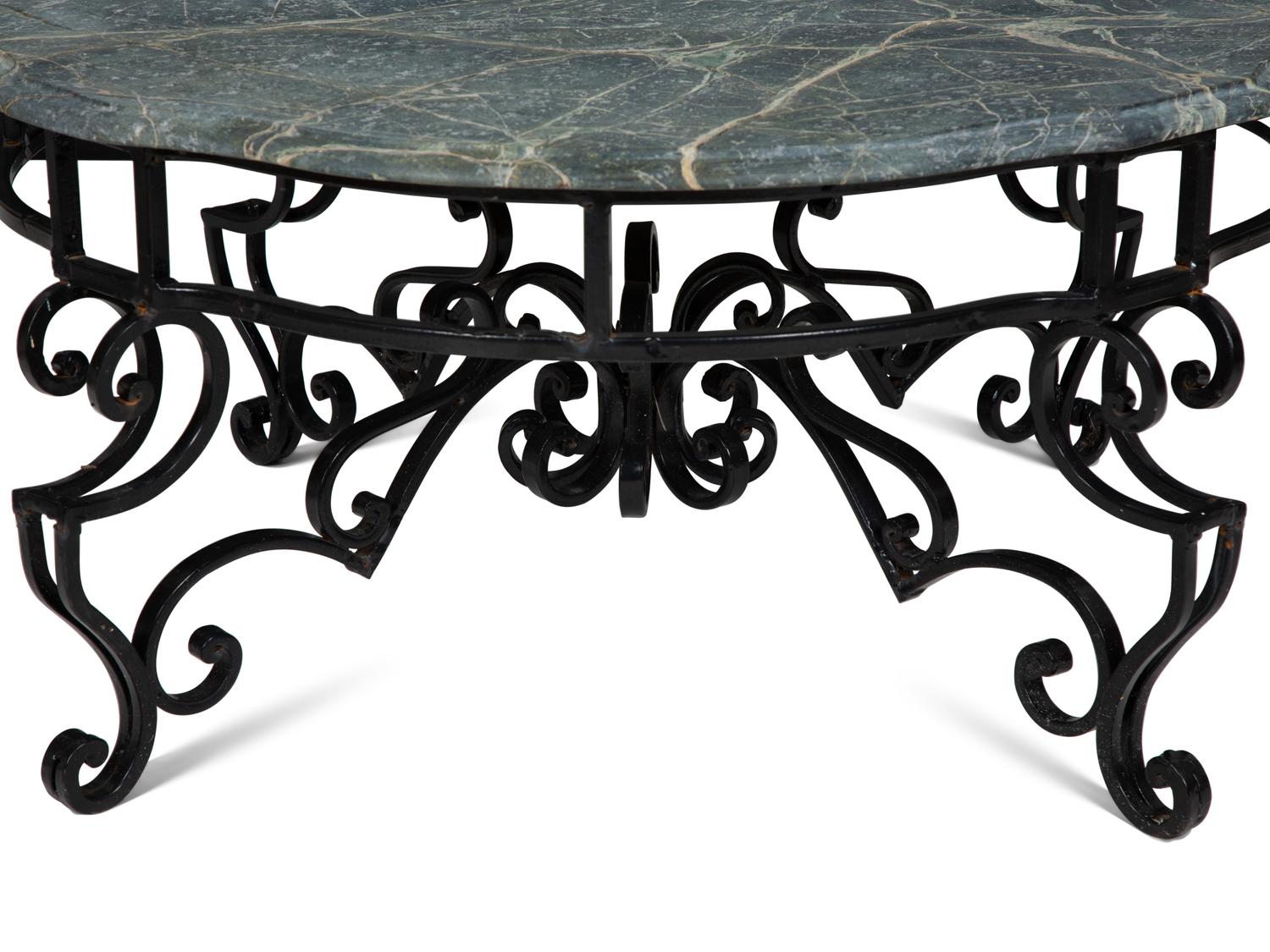 A Wrought Iron Marble-Top Coffee Table