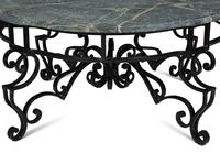A Wrought Iron Marble-Top Coffee Table