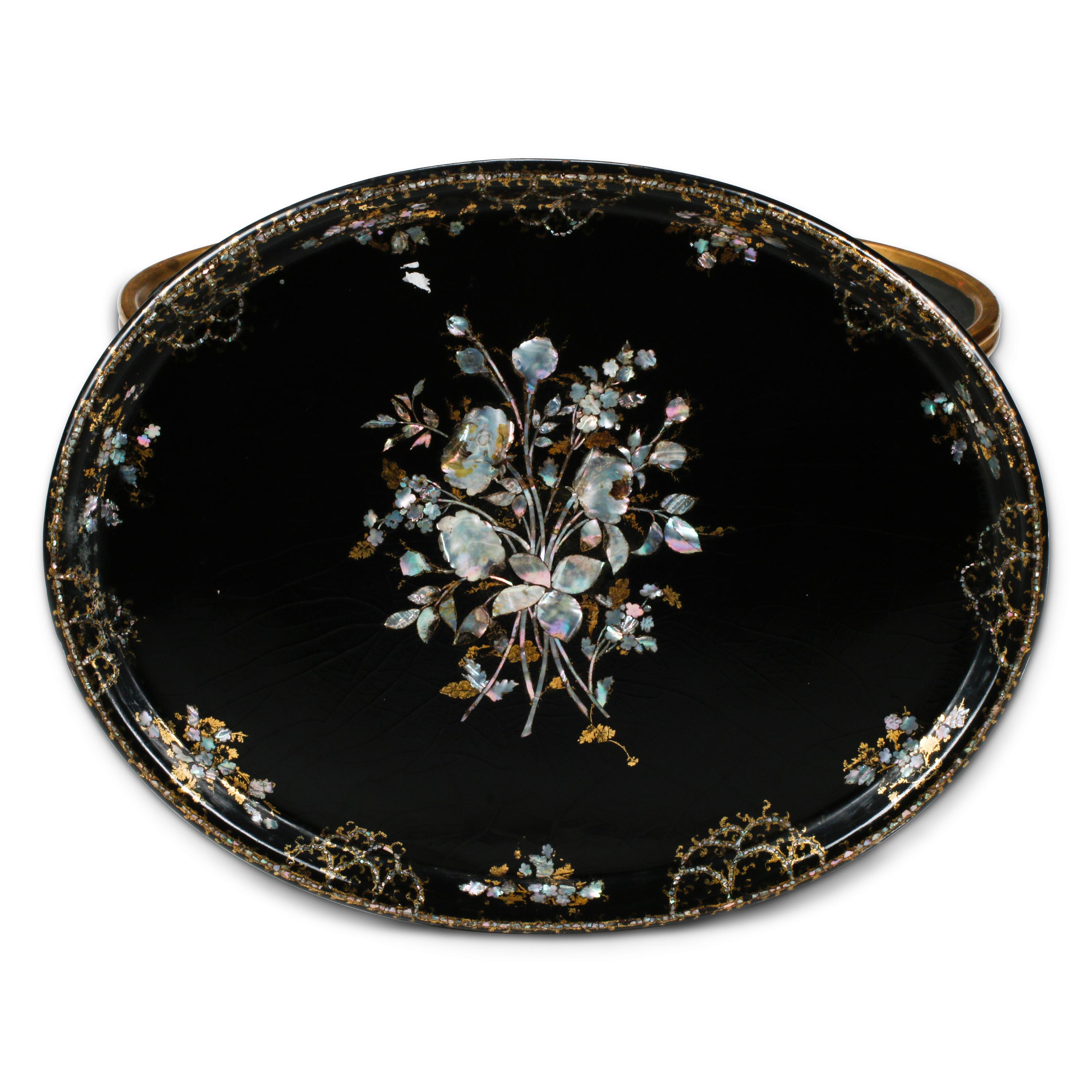 An English Papier Mâché Tray on a Giltwood Stand
