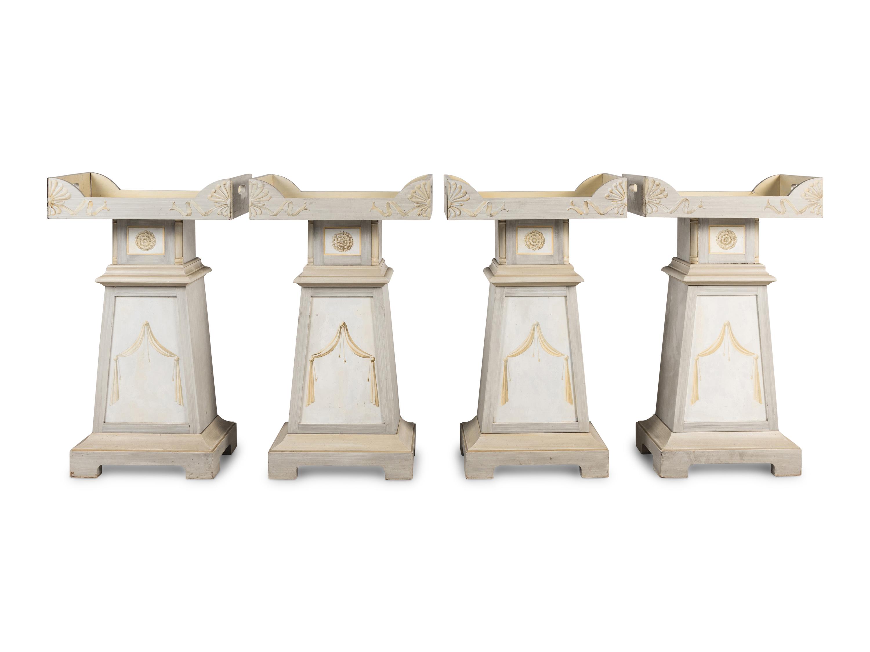 A Set of Four Swedish Neoclassical Style Pedestal Serving Tables