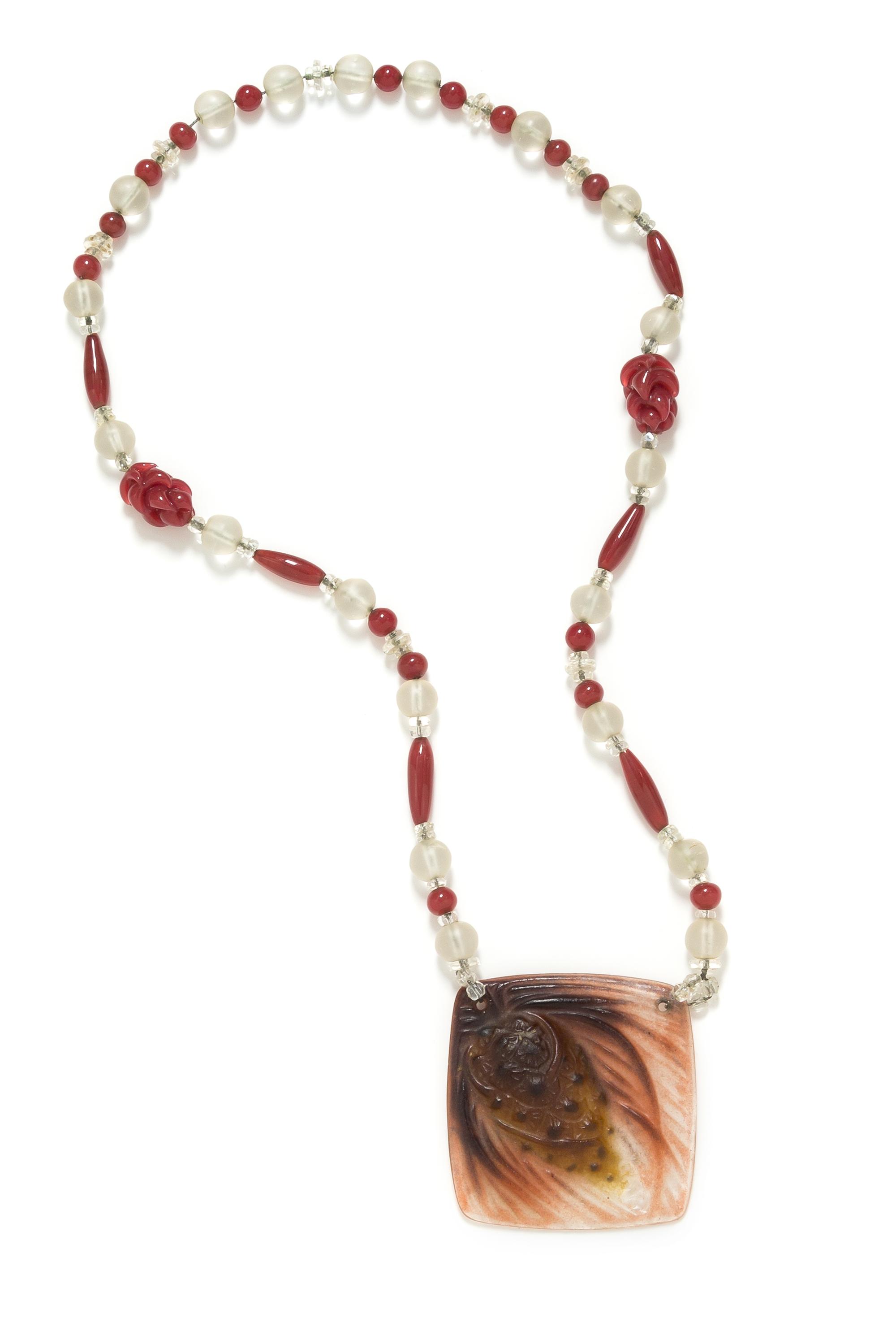 An Art Nouveau Pate de Verre and Glass Bead Pinecone Motif Pendant, Gabriel Argy-Rousseau,