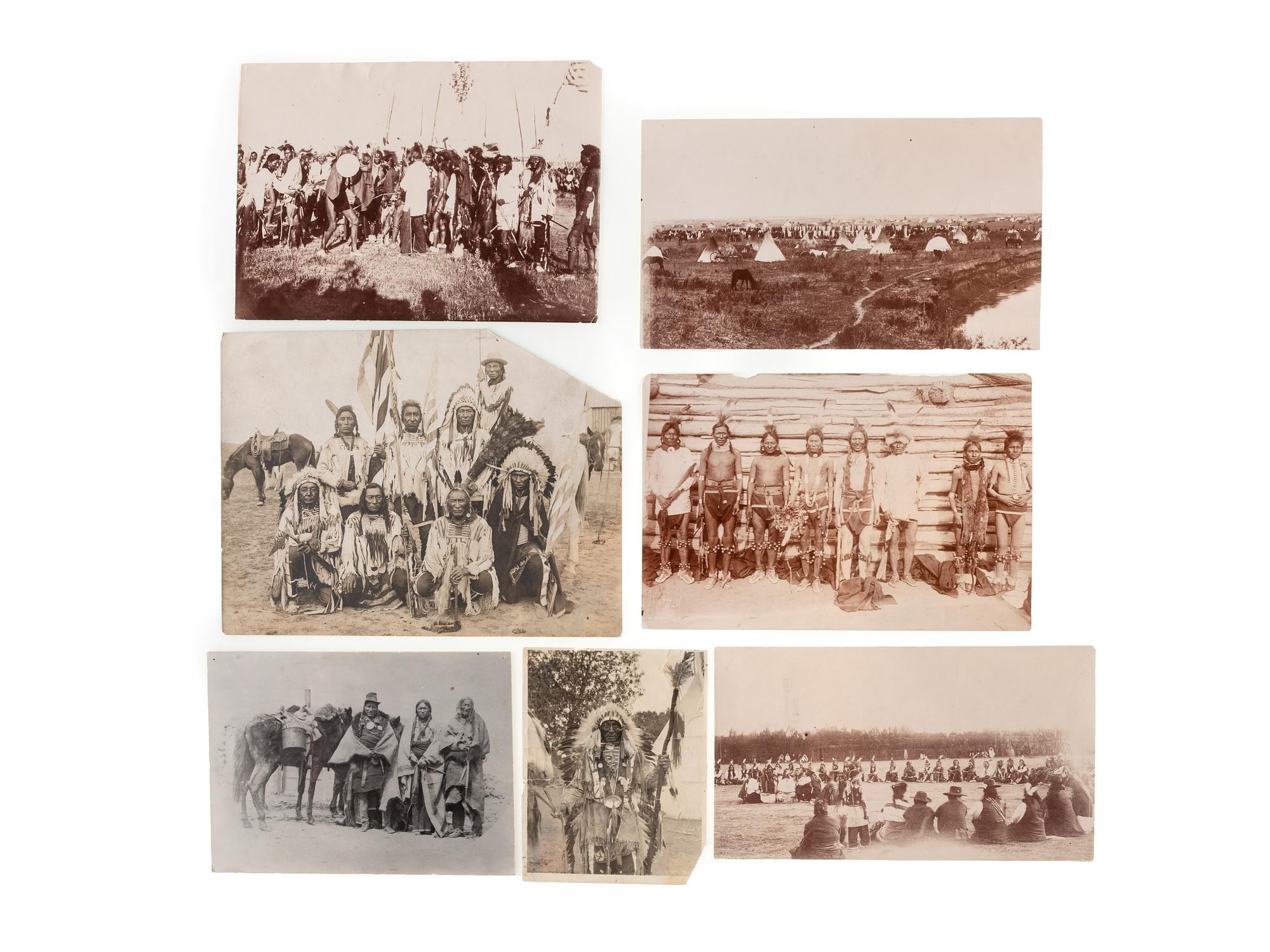 [NATIVE AMERICANS]. A group of 7 unmounted silver gelatin photographs of Native American subjects, incl. images by David F. BARRY and C.C. STOTZ. Ca 1890s.