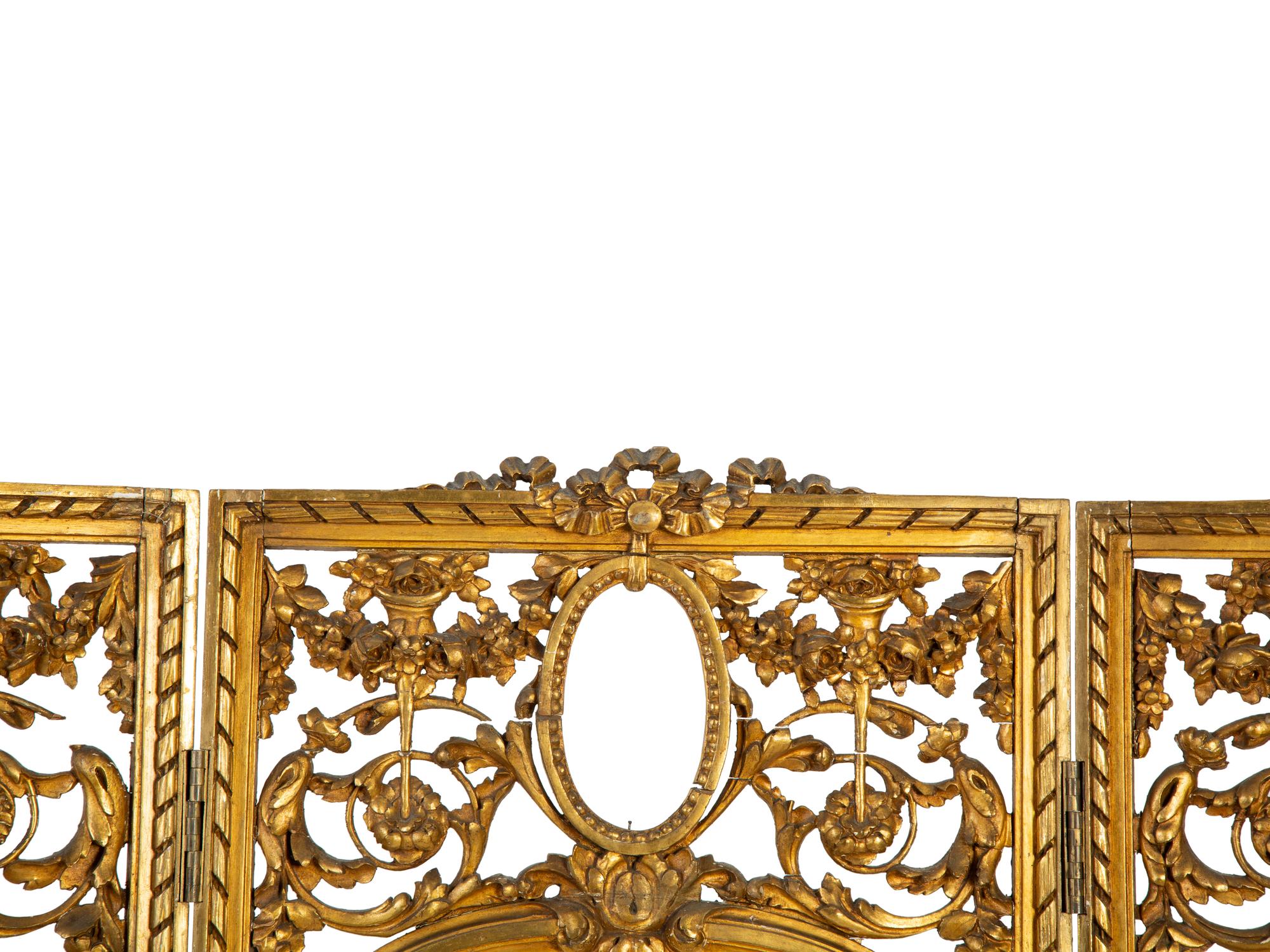 A Louis XVI Style Giltwood Screen with Hand Painted Chinoiserie Panels — 20TH CENTURY