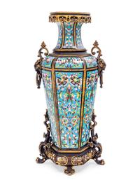 A Large Continental Gilt Metal and Champlevé Vase