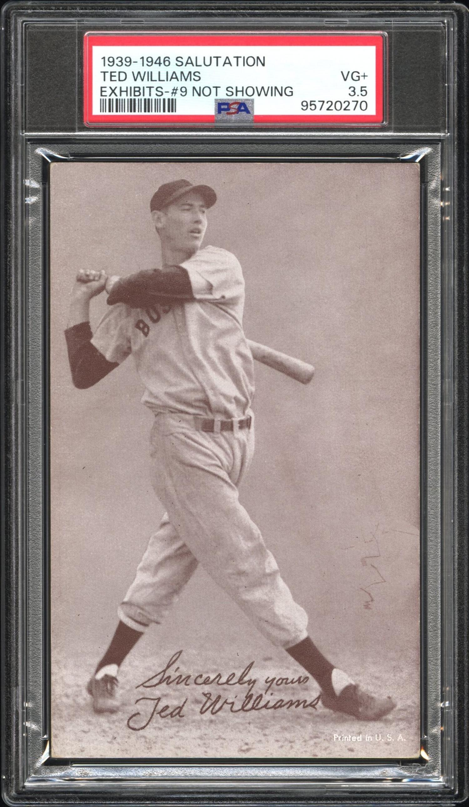 A 1939-46 Exhibits Salutation Ted Williams Baseball Card - No. 9 Not Showing (PSA 3.5 VG+)