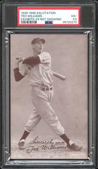 A 1939-46 Exhibits Salutation Ted Williams Baseball Card - No. 9 Not Showing (PSA 3.5 VG+)
