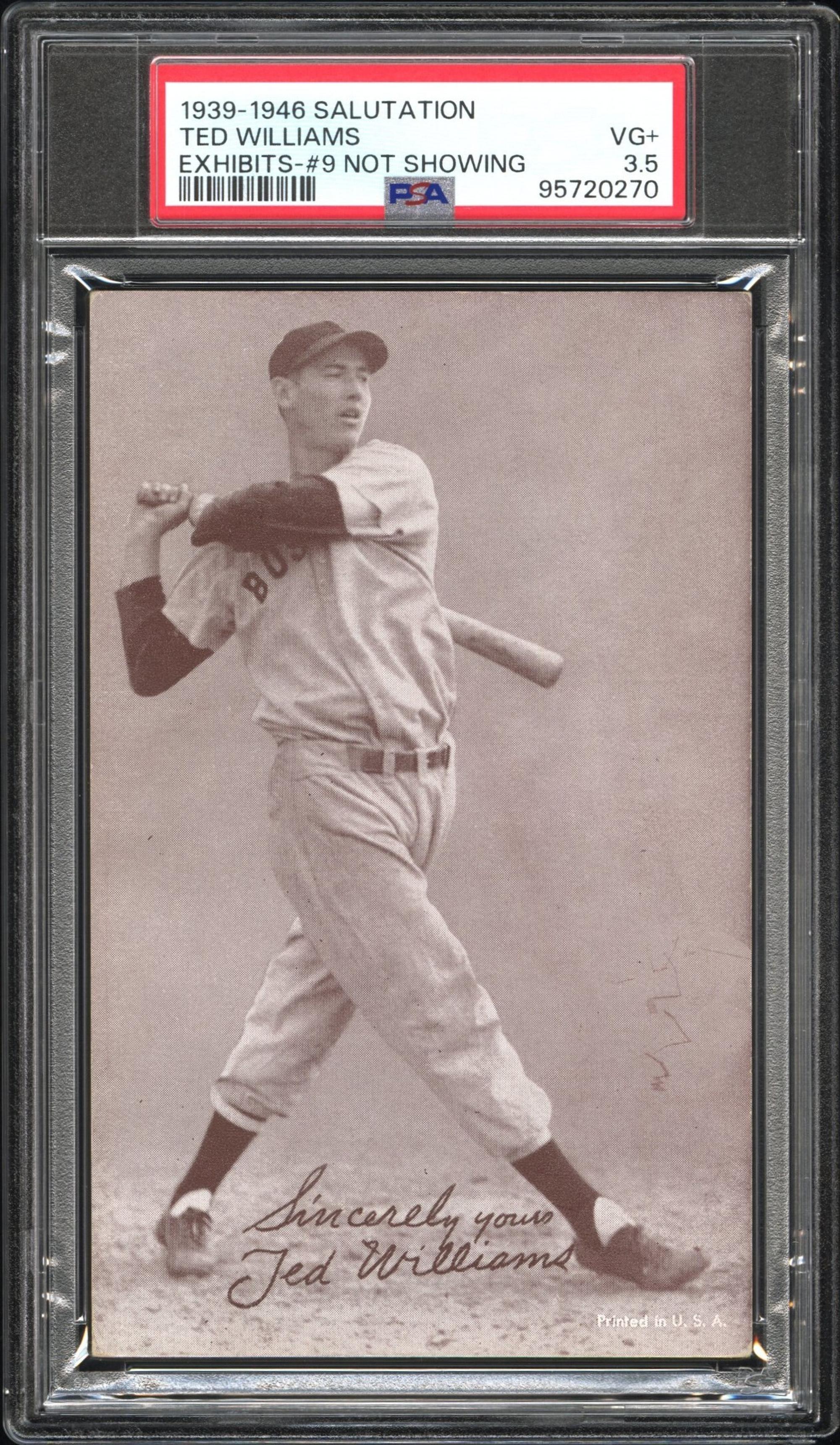 A 1939-46 Exhibits Salutation Ted Williams Baseball Card - No. 9 Not Showing (PSA 3.5 VG+)