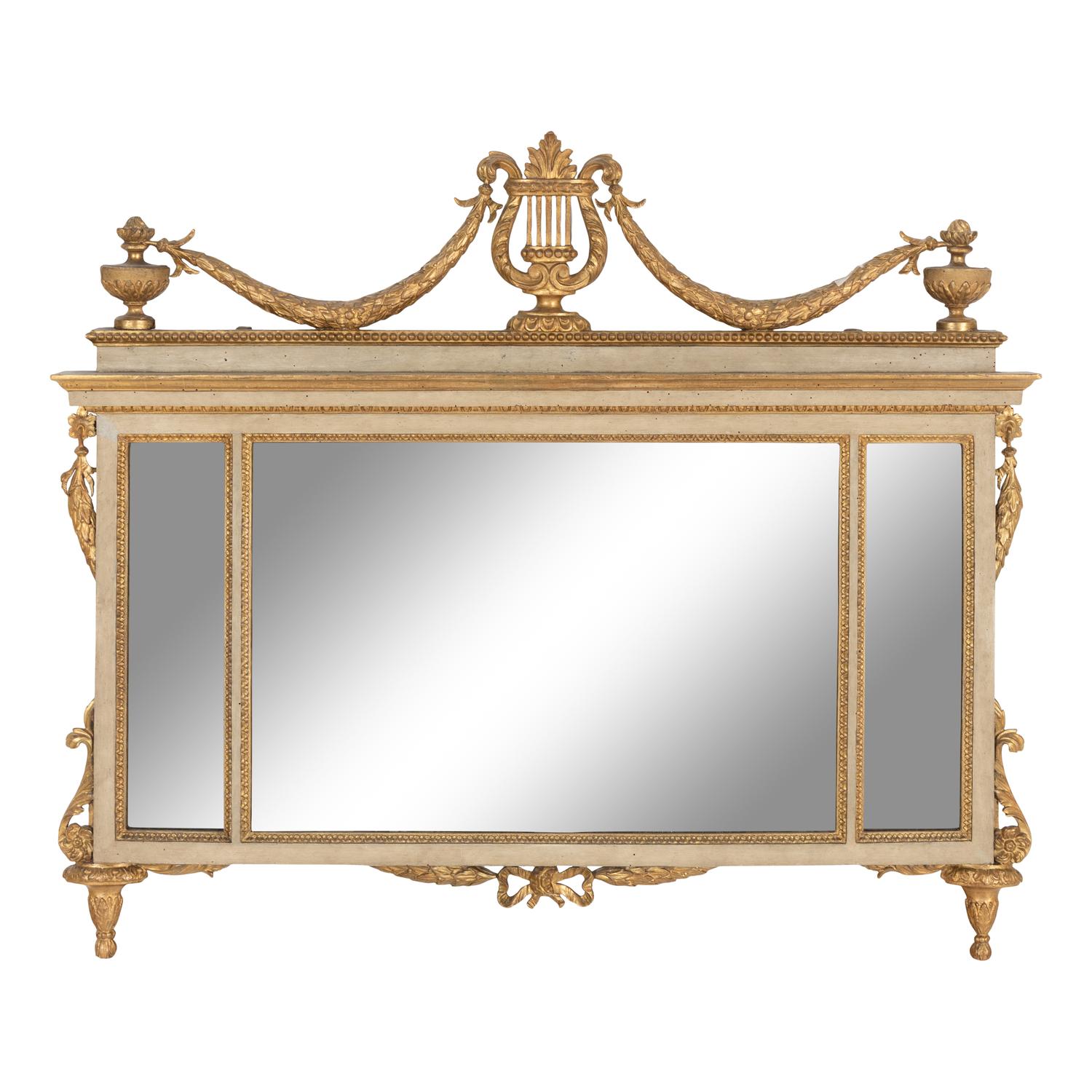 An Italian Neoclassical White Painted and Giltwood Mirror