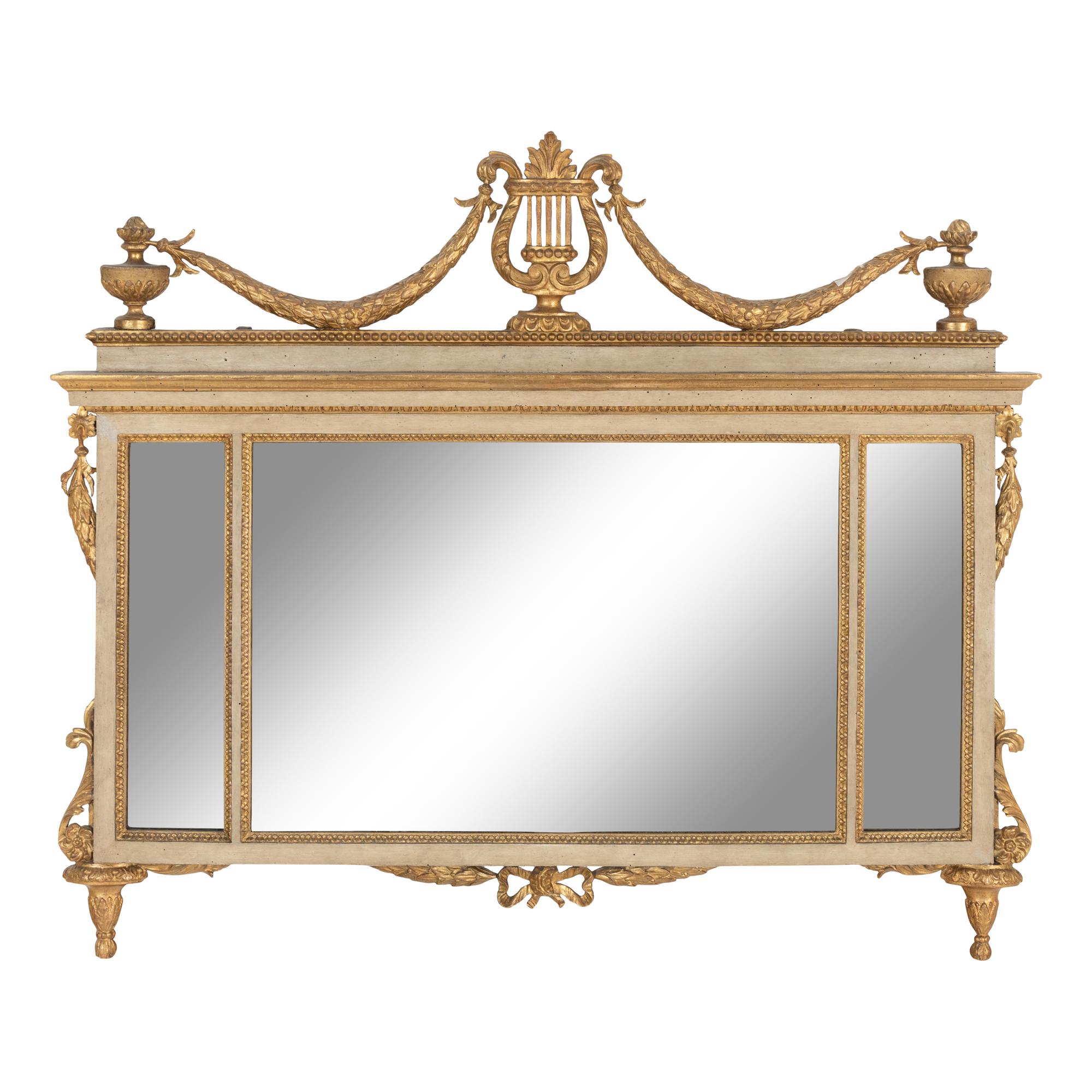 An Italian Neoclassical White Painted and Giltwood Mirror