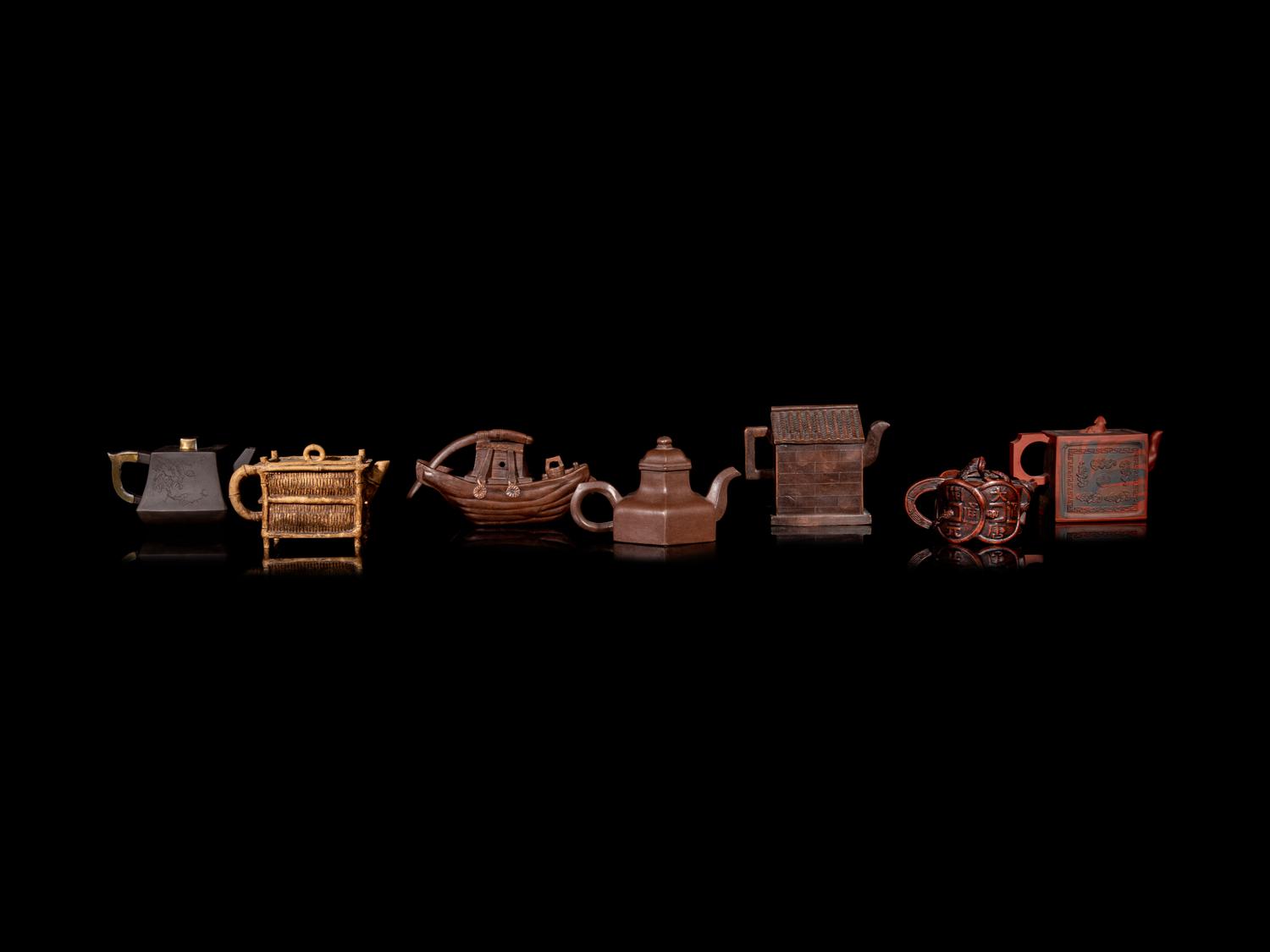 Seven Chinese Yixing Zisha Pottery Teapots