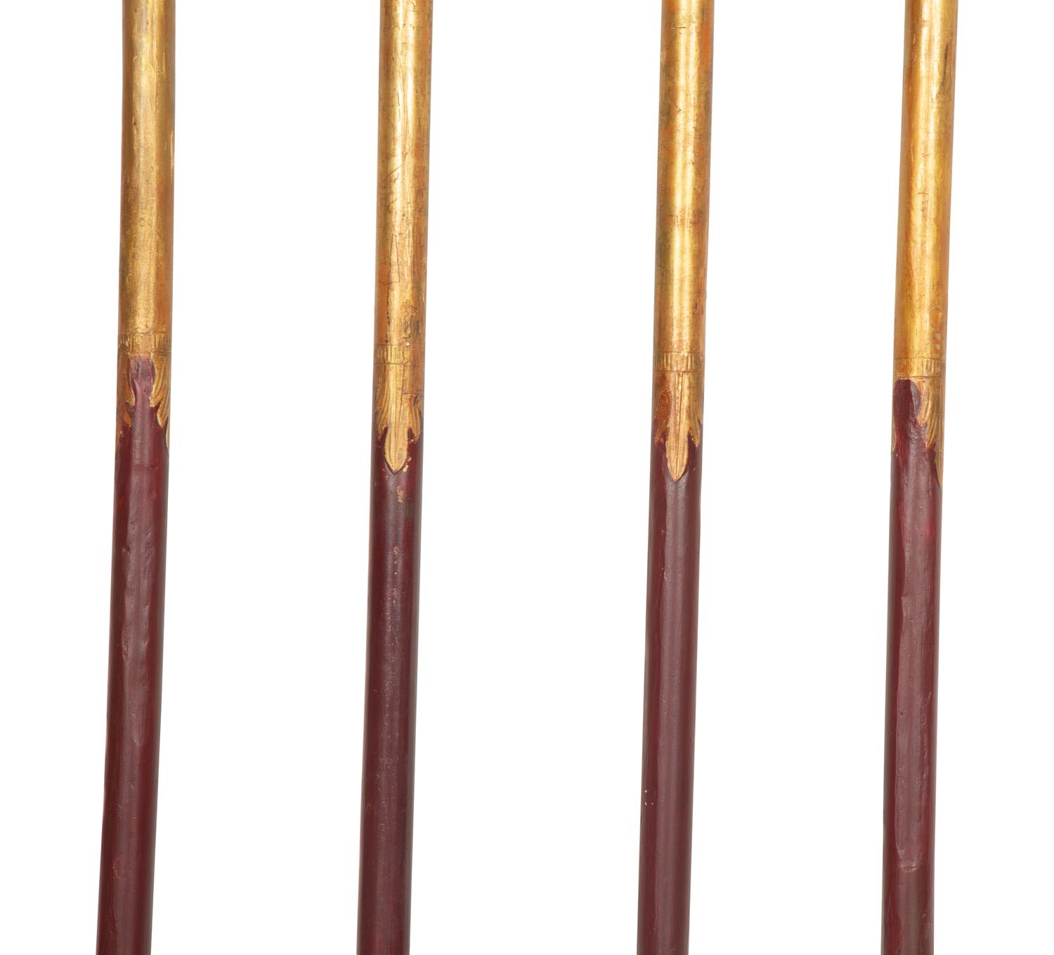 Four Italian Painted and Parcel Gilt Processional Poles