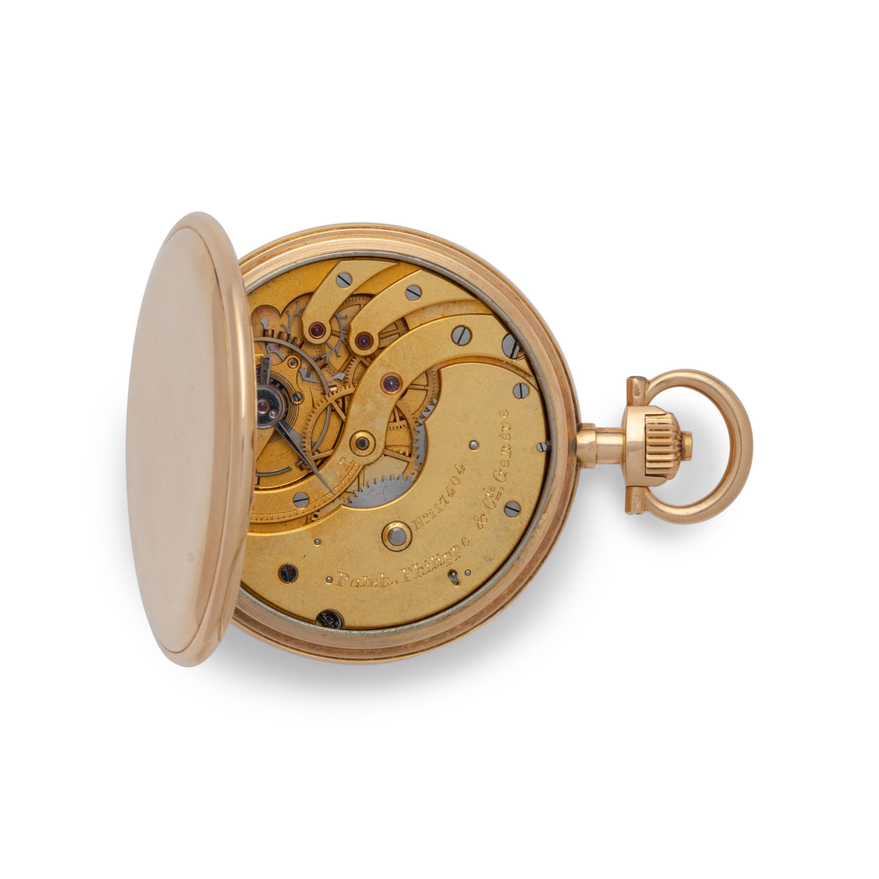PATEK PHILIPPE & CIE., 18K YELLOW GOLD HUNTING CASED LEVEL WITH ENAMEL IMPERIAL ARMS OF EMPEROR FRANZ JOSEPH OF AUSTRIA POCKET WATCH